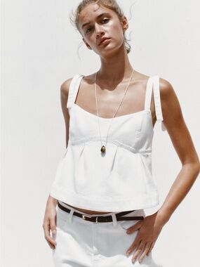 Zara White Denim Peplum Crop Top Woman’s Size Small
